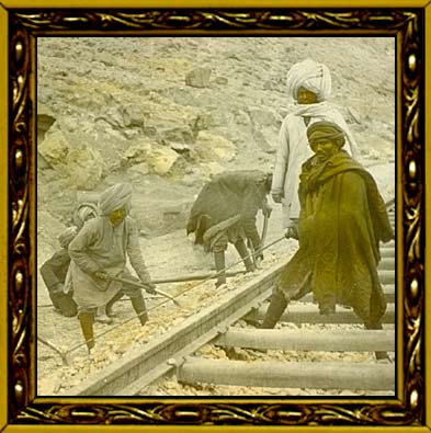 Indian workers building railway